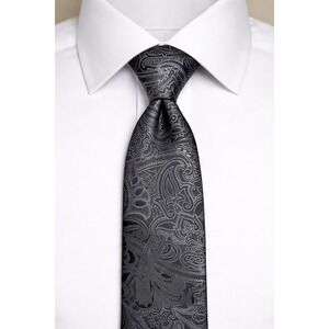Black Silver White Paisley Men's Necktie Standard Length and Width EUC
